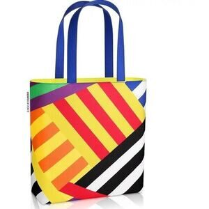 Donald X Clinique Shopping Shoulder Travel Large Tote NEW Stripe Beach Bag Reuse